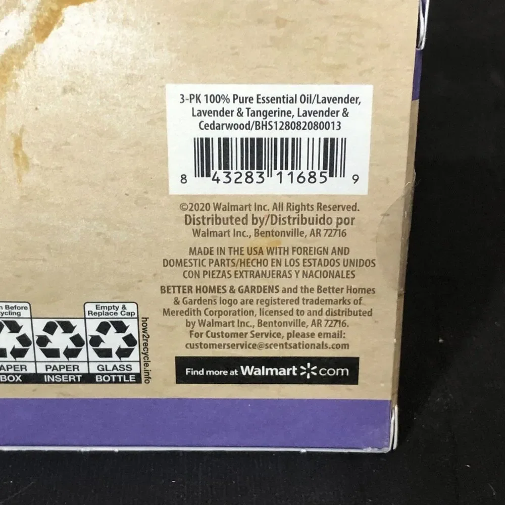 Better Homes & Gardens 3 Pack Pure Essential Oil Lavender Tangerine Cedarwood